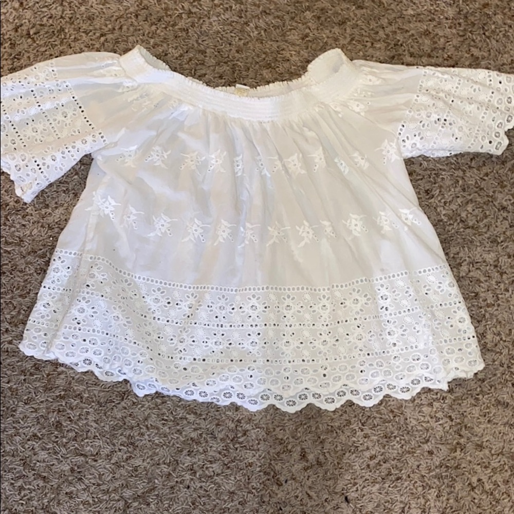 White Eyelet Off the Shoulder top